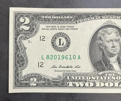 Aug 20th, 1961: L 82019610 A BIRTHDAY $2 Two Dollar Bill Fancy Serial Number - Image 1 of 4