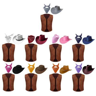 Boys Girls Set Halloween Cowgirl Outfit Masquerade Cowboy Costume Open Front - Image 1 of 4