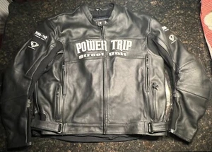 Power Trip Men’s Black Leather Armored Motorcycle Jacket Size 56 (XL) - Picture 1 of 16