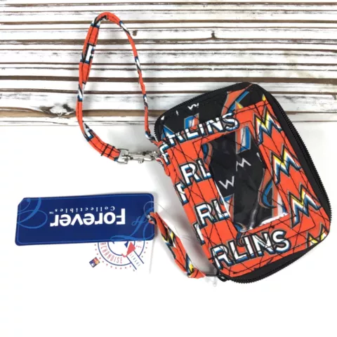 Miami Marlins MLB / Quilted Wallet Wristlet w Strap FOCO Coin Purse Keychain ID Cover