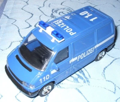Welly Modellauto Blauer VW T4 Bus Transporter Bulli Polizei blau 99650 1:43 - Bild 1 von 3