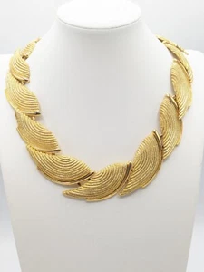 Vintage Napier 1980's Textured Leaf Chunky Collar Necklace - Picture 1 of 14