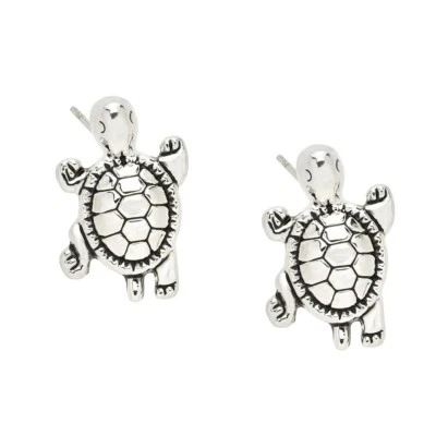 Turtle Earrings Sea Turtle Shell Lined Studs Post Back SILVER 0689 - Image 1 of 2