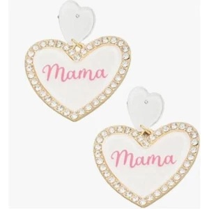Pendientes perforados con doble corazón blanco con inscripción rosa mamá borde de estrás - Imagen 1 de 3
