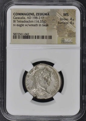 Caracalla, AD 198-217 COMAGENE, ZEUGMA BI Tetradracma NGC 60 Foto 1 de 2