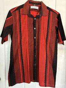 Vintage Bazar De Luxe Button Up Shirt Medium Red & Black Short Sleeve Shirt - Picture 1 of 11
