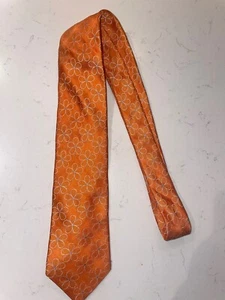 Ted Baker London 100% Silk Orange White Flower Neck Tie w/ Purple Paisley Lining - Picture 1 of 5