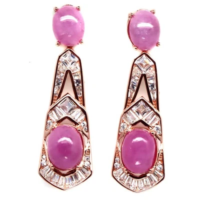 925 Sterling Silver 7 x 9 MM. Pink Ruby & Cubic Zirconia Birthstone Earrings - Image 1 of 4