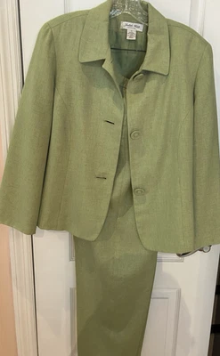 Conjunto de jaqueta e calça vintage Judith Hart Petites 8p verde listrado frente plana - Imagem 1 de 4