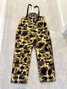Vintage Columbia Gore Tex brown duck camo insulated bibs size L - Picture 1 of 4