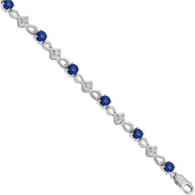 Brazalete tenis oro blanco macizo 14K diamante zafiro azul Foto 1 de 4