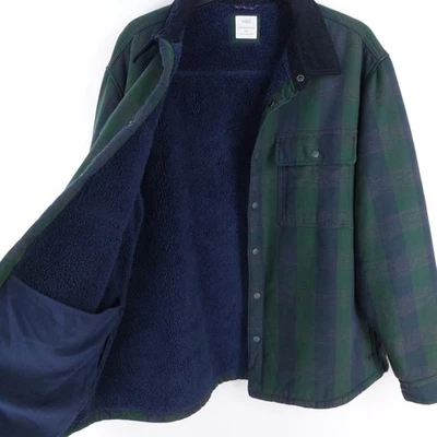 M&S Men's Size 3XL Green Navy Check Sherpa Fleece Lined Heavy Utility Over Shirt - Image 1 of 4