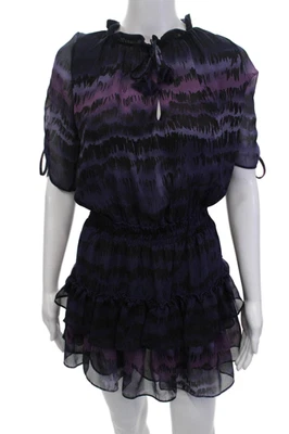 Mini Vestido Misa Para Mujer Manga Corta Estampado Ojo de Cerradura En Niveles Púrpura Negro Talla XS Foto 1 de 4