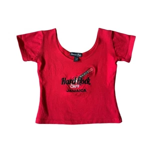 Vintage Hard Rock Cafe Y2K Cropped Baby Tee Crop Top T-Shirt Embroidered Jamacia - Picture 1 of 5
