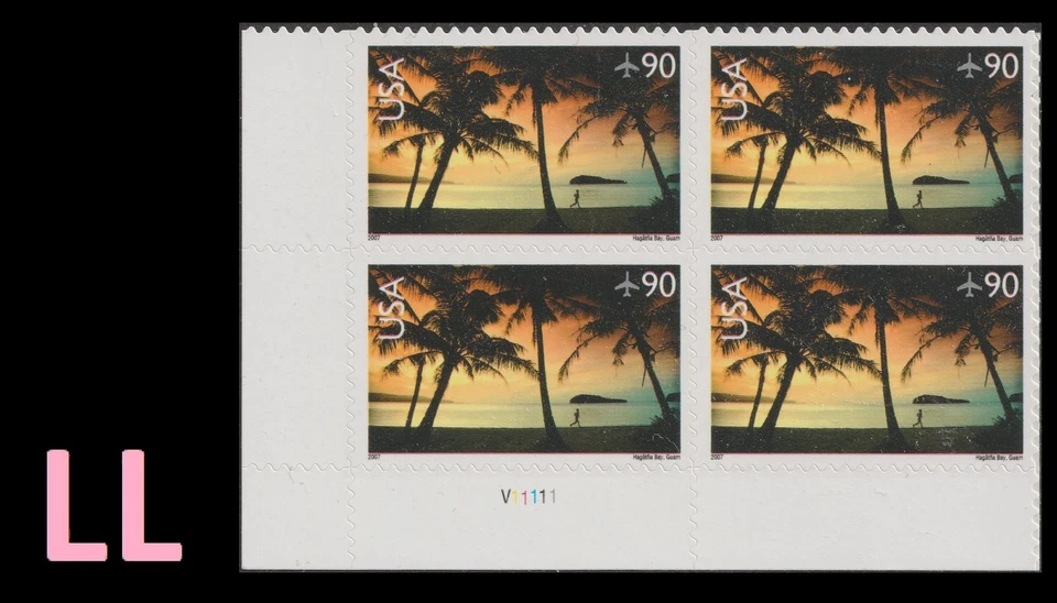 US C143 Airmail Hagåtña Bay Guam 90c plate block 4 LL MNH 2007 - Image 1 of 1