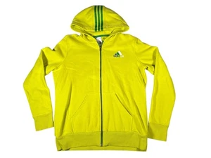 Adidas Hoodie Womens XL Green Full Zip Sweatshirt 3 Stripe Hood Logo Athletic - Picture 1 of 7