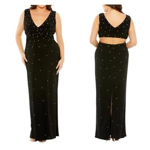Vestido de noche Mac Duggal 68353 negro estrás 18W nuevo con etiquetas espalda abierta jersey - Imagen 1 de 6