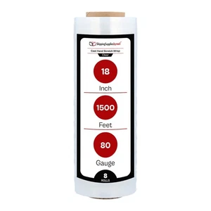 8 Rolls 18" x 1500' 80 Gauge Cast Hand Pallet Stretch Wrap Clear Shrink Film - Picture 1 of 8