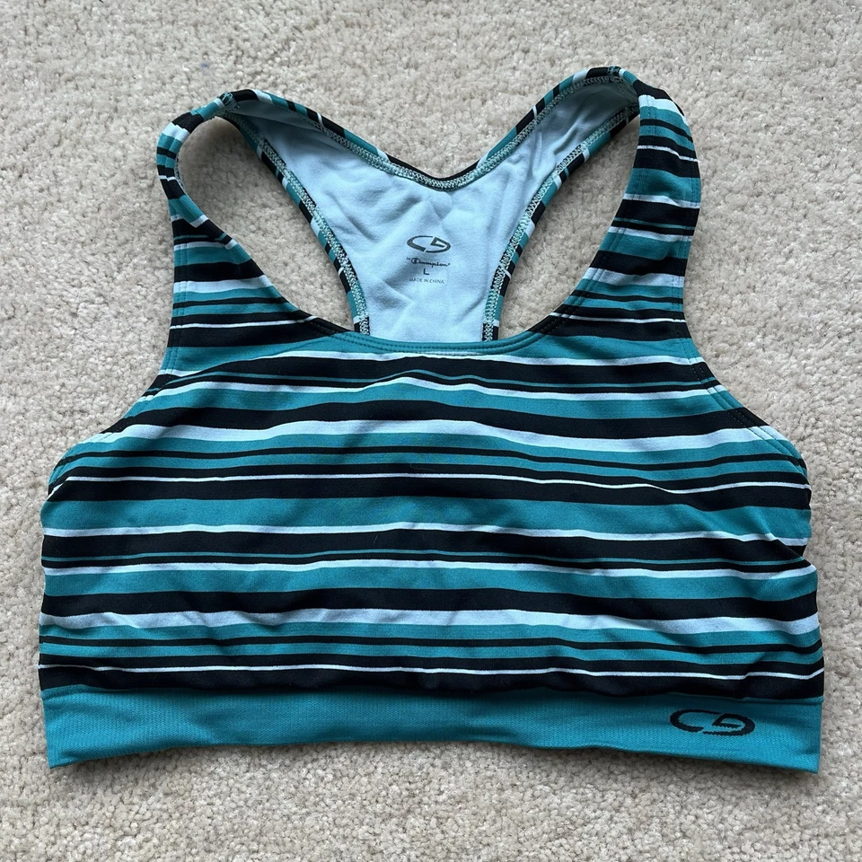Sujetador deportivo C9 by Champion para mujer verde negro a rayas impacto claro - L - En muy buen estado Foto 1 de 4