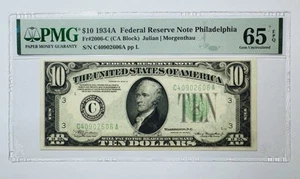 1934 A $10 Federal Reserve Note, Philadelphia PMG 65 EPQ - Picture 1 of 2