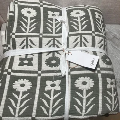 MANTA JACQUARD FLORAL Quince FULL QUEEN Algodón Orgánico SAGE NUEVA caja abierta Foto 1 de 4