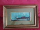 Piccolo quadro olio firmato barca marina cornice vintage 