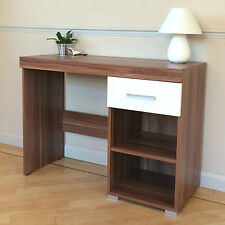 White & Walnut Dressing Table - 1 Drawer & Shelf - Vanity Unit or Small Desk NEW