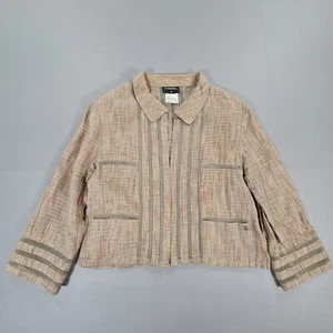 Chanel Womens Jacket Brown 40 Linen Blend Blazer Vintage 90s - Picture 1 of 13