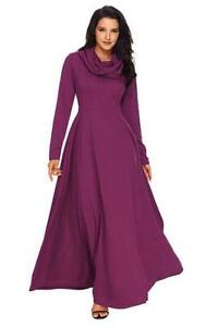Purple Cowl Neck Long Sleeve Maxi Dress