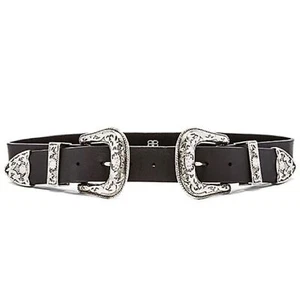 B-Low the Belt Bri Bri Black Waist Belt w/Silver Floral Hardware Medium - Picture 1 of 10