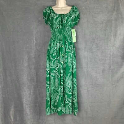 New Kindred Anthropologie Dress Green Floral Maxi Smocked Boho Tiered Size PM - Image 1 of 4