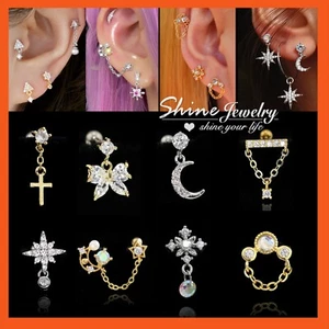 Fashion Crystal Chain Drop Dangle Ring Bar Ear Climber Threader Piercing Earring - Picture 1 of 104