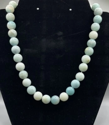 Amazonite Natural Gemstone 12mm Bead Silk Knot Hand Tied Necklace 18" L 81gr - Image 1 of 4