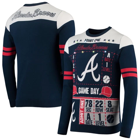 FOCO Atlanta Braves Light Up Navy Ticket Game Day Graphic Sweater Size XXL $99 Cover