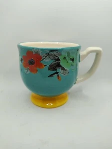 PIONEER WOMAN (Large) Coffee Cup Mug Teal Blue W/ Colorful Flowers - Picture 1 of 16