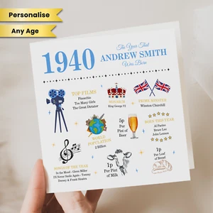 Personalised 85th Birthday Card Male 1940 Year Birth Brother Father Male Friend - Picture 1 of 2