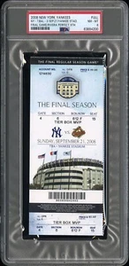 2008 Yankees Full Ticket PSA 8 Final Game Yankee Stadium Rivera Perfect 9th RARE - Picture 1 of 3