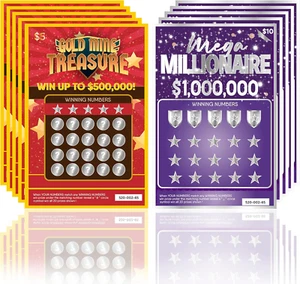 10 boletos de lotería falsos tarjetas rasca y gana que parecen reales ganando $1 millón y $500K - Imagen 1 de 12