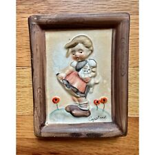Vintage 1950s Napco Girl And Dog Relief Frame In Hummel Style / Made In Japan