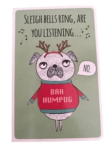 Christmas Greeting Card- Humour Funny- Pug Dog Puns - Bah Humpug - Foto 1 di 3