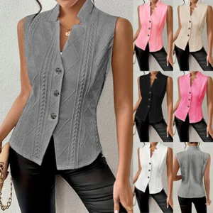 Ladies Sleeveless Tanks Button Up Designer Waistcoat Women Coat Work Tops SIZE - Picture 1 of 22