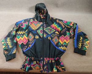 VTG Razzle Funky Southwestern 90s Full Zip Nylon Jacket Womans XL Elastic Waist - Picture 1 of 17