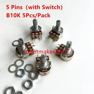 5 Stück B10K 10K WH148 5 Pin Potentiometer mit Schaltwelle 15 mm 5 Pin - Bild 1 von 5