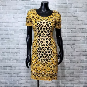 Mini abito tubino vintage anni 90 Bloomingdales donna 4P seta leopardata filigrana oro - Foto 1 di 7