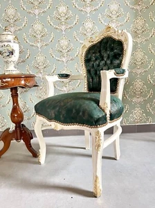Armchair French Louis Chair in Forest Green Velvet Handmade Chair Retro Baroque - Bild 1 von 7