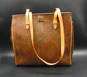 Etro Bolso de Mano Bolso de Mano Marrón Cuero Cachemira Bolso de Hombro Grande Cierre de Cremallera - Imagen 1 de 11