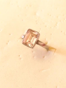 Sterling Silver Pink Emerald Cut Pink CZ Cocktail Ring Hallmarked Size L 1/2 - Picture 1 of 13