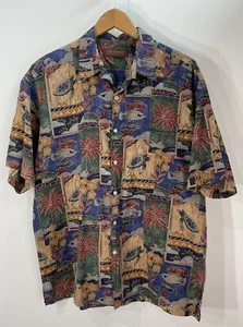 Tori Richard Hawaiian Shirt Sea Turtle Fish SZ L Cotton Lawn (HOLE Under Button - Picture 1 of 8