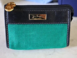 Jim Thompson Moneda Kelly Tela Verde y Cuero Negro Cremallera Bolsa 4" x 3" - Imagen 1 de 6