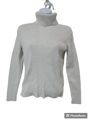 Suéter Talla M Banana Republic Gris Claro Acanalado Manga Larga Cuello Alto Pullover Foto 1 de 4